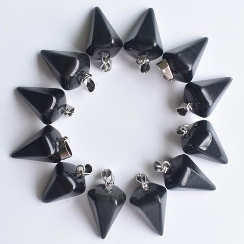 Pendentifs En Pierre D'onyx Noir Naturel, 12 Pièces, Forme De Pyramide Hexagonale, Breloques Pour La Fabrication De Bijoux, Vente En Gros Gratuite, Nouvelle Mode 2020