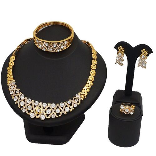 Ensemble De Bijoux En Or, Prix De Gros, Collier De Mariage En Cristal De Bonne Qualité, Grand Collier En Strass