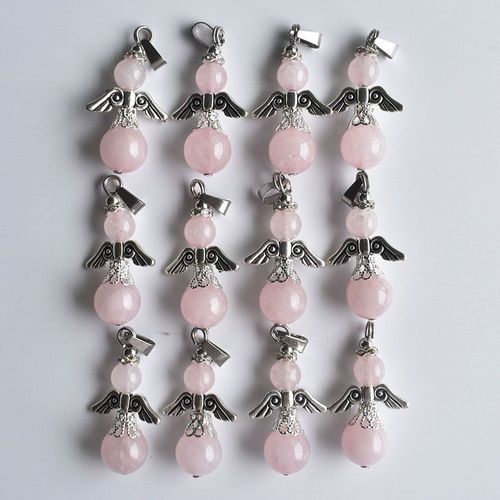 Pendentifs En Forme D'ange En Pierre Rose Naturelle, Vente En Gros, 12 Pièces/Lot, Nouvelle Mode 2020, Pour Collier, Fabrication De Bijoux, Livraison Gratuite
