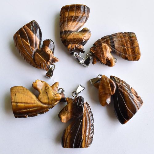 Pendentifs En Forme D'oeil De Tigre Naturel, Pierre Sculptée, Licorne Pour La Fabrication De Bijoux, Collier, Lot De 6 Pièces, Vente En Gros, Nouveauté 2020