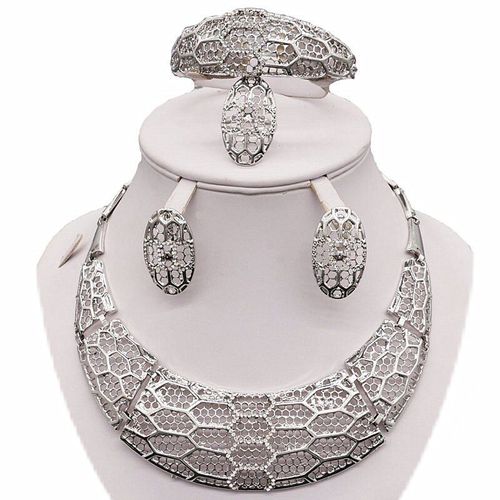 Ensemble De Bijoux De Mariage Africain Pour Femmes, Plaqué Argent, Collier