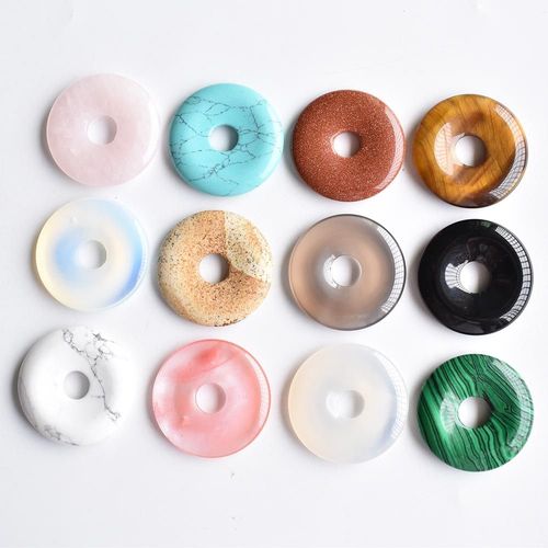 12 Pièces De Pierres Naturelles, Onyx Noir, Opale, Quartz, Cristal, ¿Il De Tigre, Donut, 30mm, Pour La Fabrication De Colliers