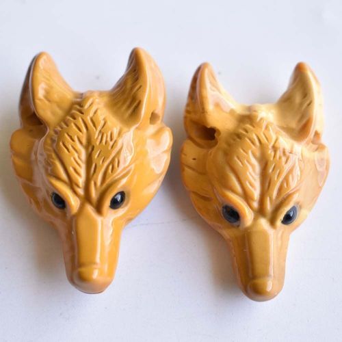 Pendentifs En Forme De Loup Sculpté En Pierre Jaune Naturelle, Pour La Fabrication De Bijoux, Collier, Lot De 2 Pièces, Vente En Gros, Livraison Gratuite, Nouveauté Mode 2020