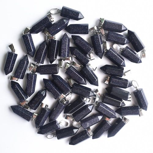 Pilier Hexagonal En Pierre De Sable Bleu, 50 Pièces/Lot, Pendentif De Bonne Qualité, Adapté À La Fabrication De Collier, Livraison Gratuite, Vente En Gros, 2020