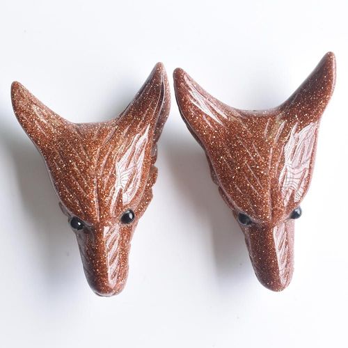 Pendentifs En Forme De Tête De Loup Sculpté, Pierre De Sable Doré De Bonne Qualité Pour Collier, Fabrication De Bijoux Gratuite, Vente En Gros, 2 Pièces/Lot
