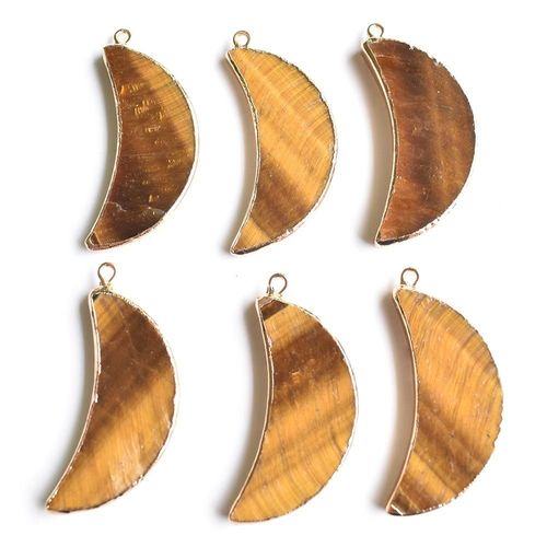 Lot De 6 Pendentifs En Forme D'oeil De Tigre, Pierre Naturelle, Quartz, Lune, Or, Pour La Fabrication De Bijoux, Vente En Gros