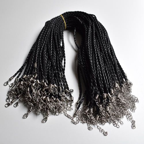 Lot De 100 Cordons En Cuir Torsadés De Couleur Noire, Pour Collier, Chaîne, Fermoir Mousqueton, Accessoires De Bijouterie, Diy, 3mm, 45cm, Vente En Gros, Livraison Rapide