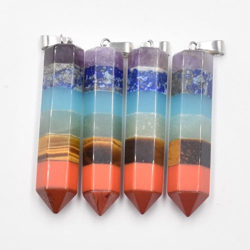 Pendentifs En Cristal Lapis Aventurine Pour La Fabrication De Bijoux, 7 Chakras, Arc En Ciel, Violet, ¿Il De Tigre, 12x50mm, Lot De 4 Pièces, Vente En Gros