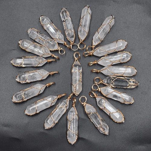 Pendentifs En Fil De Fer Faits À La Main, Pierre Naturelle, Cristal Blanc, Fabrication De Bijoux, 20 Pièces/Lot, Livraison Gratuite