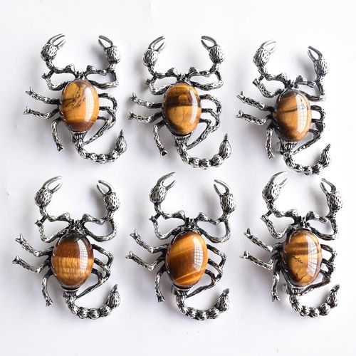Pendentif En Forme D'oeil De Tigre Et De Scorpion, Pierre Naturelle, Pour La Fabrication De Bijoux, Lot De 6 Pièces, Vente En Gros, 2020
