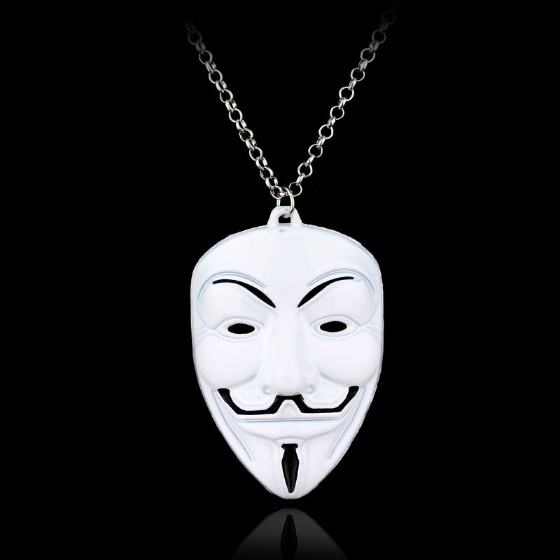 Bijoux Movie V Pour Vendetta Pendentif Collier Anonyme Masque Charme Collier Ras Du Cou Hacker Masque En Métal Collier Pour Hommes Femmes