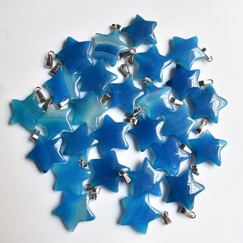 Pendentifs En Pierre Naturelle De Bonne Qualité, Lot De 24 Pièces, Onyx Bleu, Breloques Cinq Étoiles, Pour La Fabrication De Bijoux, Vente En Gros, Livraison Gratuite