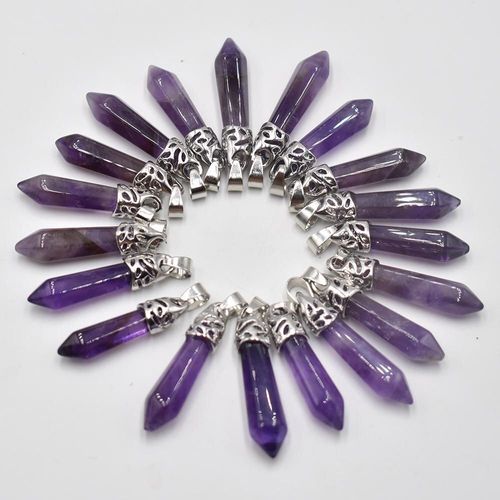 Pendentifs En Pierre Améthyste Naturelle, 20 Pièces/Lot, 10x30mm, Pour La Fabrication De Bijoux, Vente En Gros, Livraison Gratuite