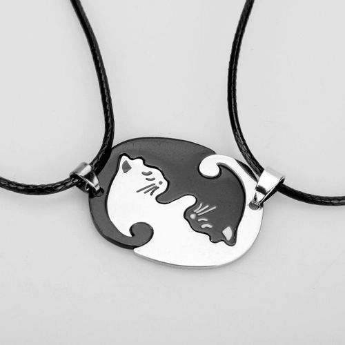 Collier De Couple Avec Pendentif Chat Noir Et Blanc, En Acier Titane, Animal, Cadeau De Saint Valentin