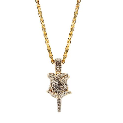 Collier Avec Pendentif En Forme De Pétale De Rose Pour Homme Et Femme, Chaîne Dorée Scintillante, Bijoux Hiphop, Cadeau