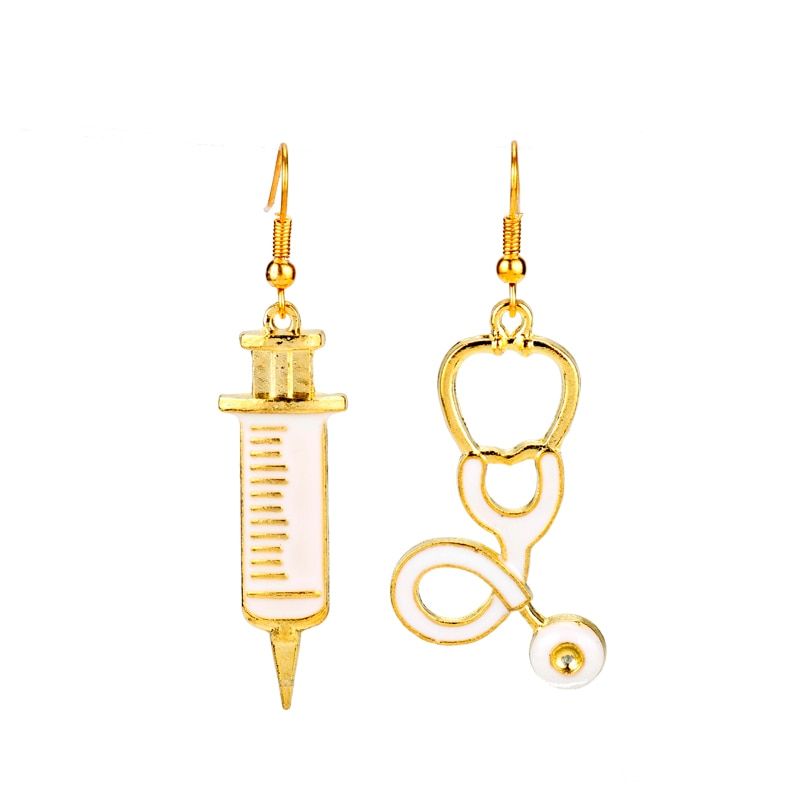 Boucles D'oreilles Pendantes En Or Pour Femmes, Casquette D'infirmière, Stéthoscope, Seringue Médicale, Pendentif, Livraison Directe