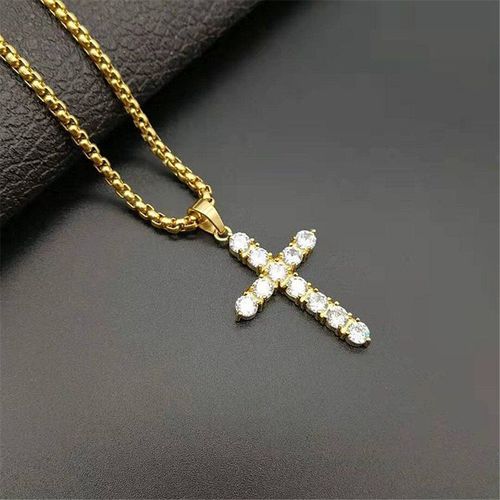 Petit Collier Croix En Zircon Glacé, Bijoux Hip Hop En Acier Inoxydable Pour Femmes, Chaîne Avec Pendentif Religieux