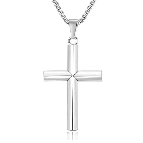 Collier Punk Avec Pendentif Croix Pour Hommes, Couleur Noir/Or Argent, Colliers De Prière En Acier Inoxydable, Bijoux Cadeau