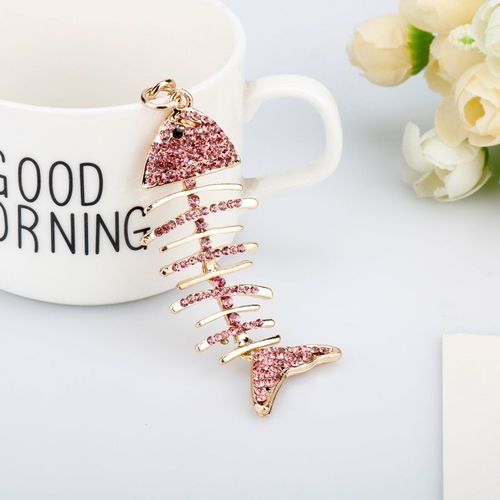 Porte Clés En Cristal Os De Poisson, Nouveauté, Animal, Tendance, Sac À Main, Boucle Pendentif, Pour Femmes Et Filles, Bijoux