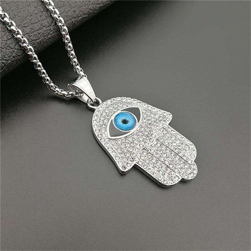 Collier Avec Pendentif ¿Il Maléfique Turc Hamsa Main De Fatima, En Acier Inoxydable Doré Glacé, Chaîne Hip Hop, Bijoux Pour Femmes Et Hommes