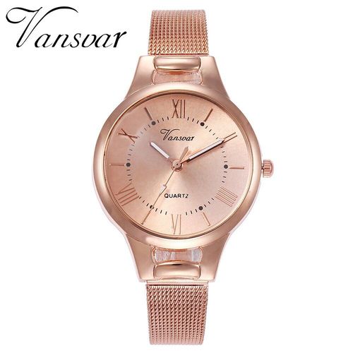 Montre Simple Pour Femmes, Bracelet En Maille, En Acier Inoxydable, Or Rose, 2021