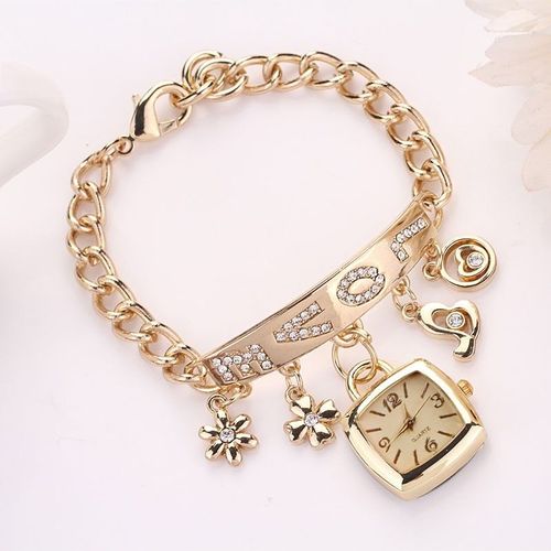 Montre Bracelet À Quartz Pour Femmes, Nouvelle Mode, Amour, Chaîne Strass, Or, Argent, Carré, Bracelet, Livraison Directe, 2020