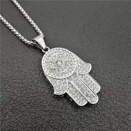 Collier Avec Pendentif ¿Il Maléfique Turc Hamsa Main De Fatima, En Acier Inoxydable Doré Glacé, Chaîne Hip Hop, Bijoux Pour Femmes Et Hommes