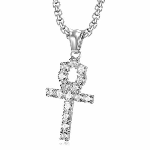 Collier Avec Pendentif En Croix Égyptien Pour Femmes Et Hommes, Couleur Or, En Acier Inoxydable, ¿Il D'horus, Glacé, Bling, Bijoux Égyptien
