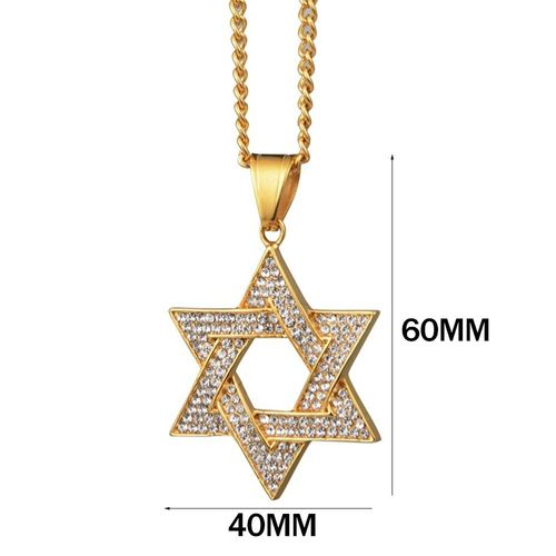 Collier Hip Hop Étoile De David Pour Hommes, Pendentif De Couleur Or, Collier Hexagonal En Acier Inoxydable, Bijoux Fantaisie