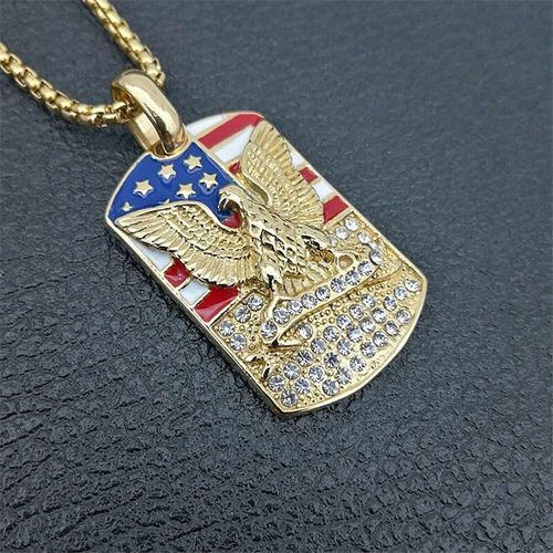 Collier Pendentif Aigle Drapeau Américain Pour Hommes, Couleur Or, Chaînes De Cou En Acier Inoxydable, Bijoux Militaires Dorés, Cadeau De Soldat