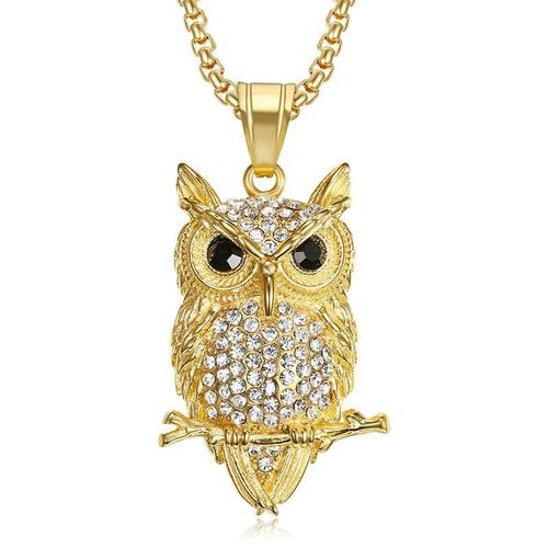Collier Avec Pendentif Hibou Glacé Pour Femmes Et Hommes, Long, Doré, En Acier Inoxydable, Bijoux Animaux