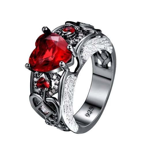 Bague En Alliage De Plumes D'ange Noir Pour Femmes, Six Styles D'opel Incrustés De Coeur De Pêche, Bijoux Accessoires Cadeau