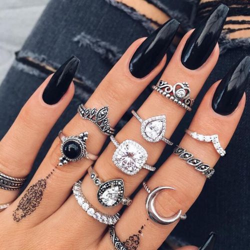 Ensemble De Bagues Pour Femme, Lot De 10 Pièces, Pendentifs, Style Bohème, Vintage, En Argent, Empilées, Au Dessus De La Jointure, Bleu, Accessoires, Bijoux, Cadeau