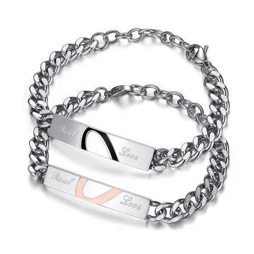 Bracelet En Forme De C¿Ur Pour Couple, 1 Paire, Noir, Rose, Or, En Acier Inoxydable, Pour Amoureux, Bijoux Meilleur Ami Pour Toujours