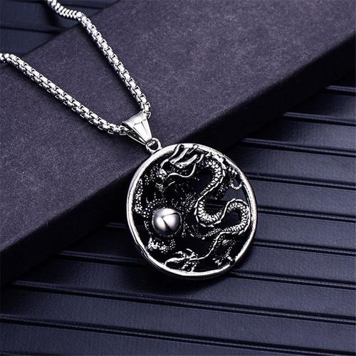 Collier Avec Pendentif Dragon Chinois De Bonne Augure, Chaîne En Acier Inoxydable, Bijoux Couleur Argent, Ornements De Mascotte, Cadeaux Porte Bonheur