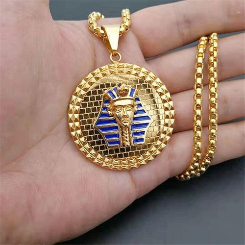 Collier Avec Pendentif En Acier Inoxydable De Couleur Or, Bijoux Ronds De Style Hip Hop Égyptien Avec Chaîne, Livraison Directe