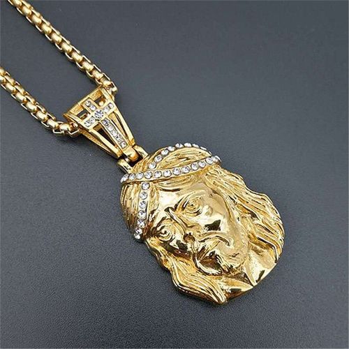 Collier Hip Hop En Acier Inoxydable, Chaîne Dorée Glacée, Pendentif Croix Tête De Jésus, Pour Hommes/Femmes, Cadeaux