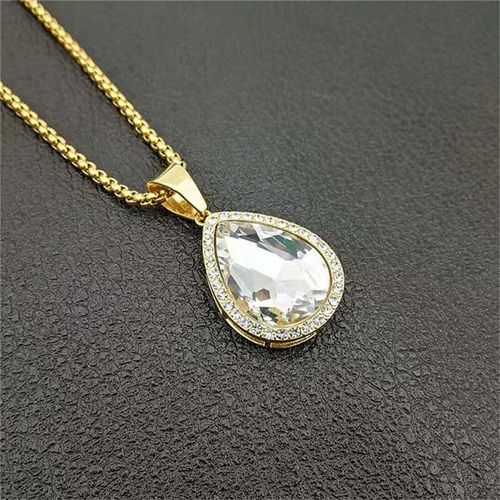 Pendentif Goutte D'eau En Strass Glacé, Avec Chaîne En Acier Inoxydable, Collier Doré Pour Femmes/Hommes, Bijoux, Livraison Directe