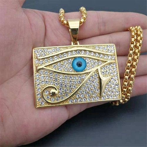Collier Pendentif Grand ¿Il D'horus Égyptien Pour Hommes, Couleur Or, Chaînes Glacées En Acier Inoxydable, Bijoux Anciens, Livraison Directe