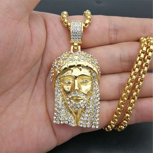 Collier Hip Hop Pour Hommes Et Chaînes En Acier Inoxydable Glacé, Pendentif De Tête De Jésus Scintillant, Bijoux Pour Hommes/Femmes