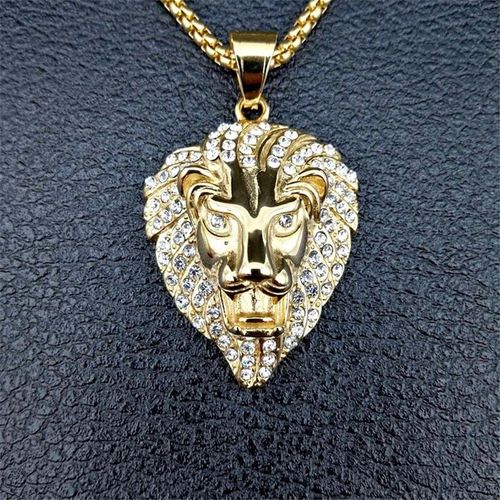 Colliers Avec Pendentifs En Forme De Tête De Lion Doré Pour Hommes Et Femmes, Chaîne Hip Hop Glacée, Bling Rock, Bijoux Cadeau