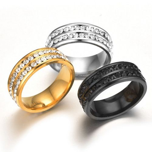 Bagues De Mariage En Acier Inoxydable Pour Femmes Et Hommes, Bijoux De Luxe Avec Strass Brillants, Couleur Noir, Or Et Argent, Livraison Directe