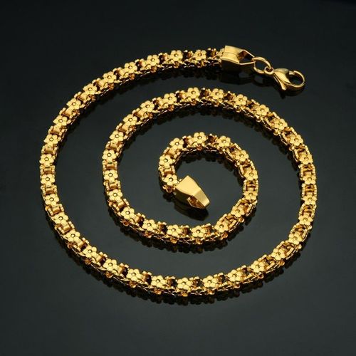 Chaîne En Acier Inoxydable Doré Pour Femmes, Collier À Fleurs Couleur Or De 5mm, Collier Punk Ou Bijoux Dorés