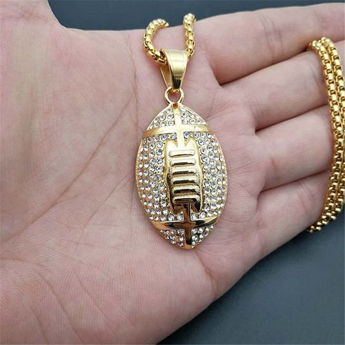 Collier Doré En Acier Inoxydable Pour Homme, Bijou De Style Hip Hop, Avec Pendentif En Zircone Cubique, Football, Rock, Rappeur