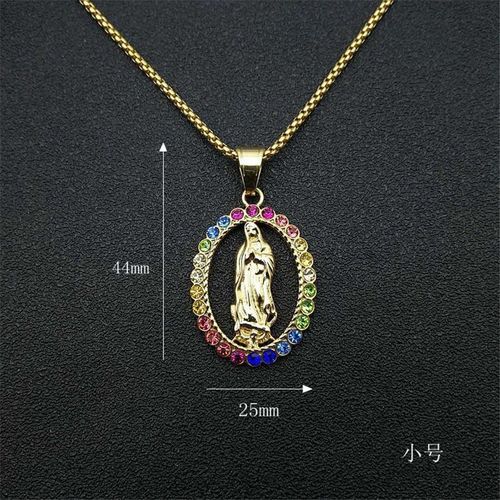 Chaîne Dorée Glacée En Zircon Cubique, Pendentif De Madonna, Vierge Marie, Collier Pour Femmes, Cadeau Hip Hop, Bijoux De Fête En Acier Inoxydable