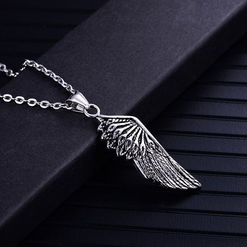 Collier Avec Pendentif Aile D'ange Pour Hommes, En Plumes, En Acier Inoxydable, Argenté