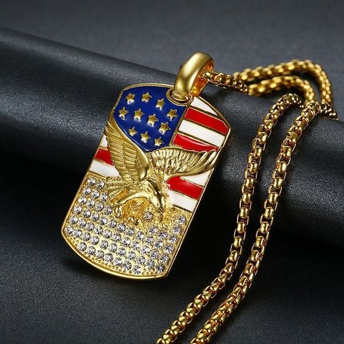 Collier Et Pendentif Aigle Glacé, Avec Chaîne En Acier Inoxydable, Couleur Or, Zircon Cubique, Bijoux Hip Hop Pour Hommes