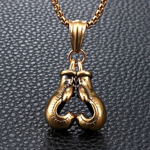 Collier Avec Pendentif De Gants De Boxe Hip Hop Pour Hommes, Bijoux De Couleur Noir/Or/Argent, Colliers Sportifs En Acier Inoxydable