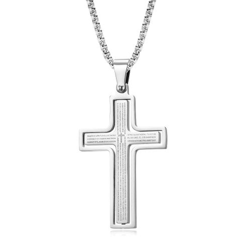 Collier Pendentif En Acier Inoxydable Pour Hommes, Couleur Or/Noir/Argent, Croix Rotative, Verset De La Bible, Bijoux Religieux, Livraison Directe