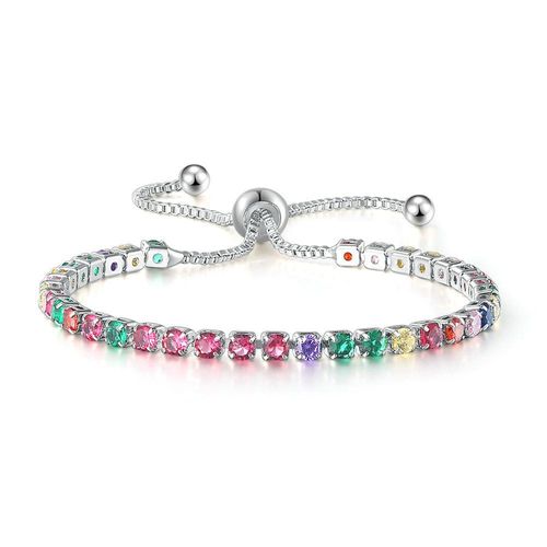 Bracelet De Tennis Ajustable En Zircone Cubique Pour Femmes, Multicolore, Coupe Ronde De 3mm, Bijoux De Mariage En Cristal